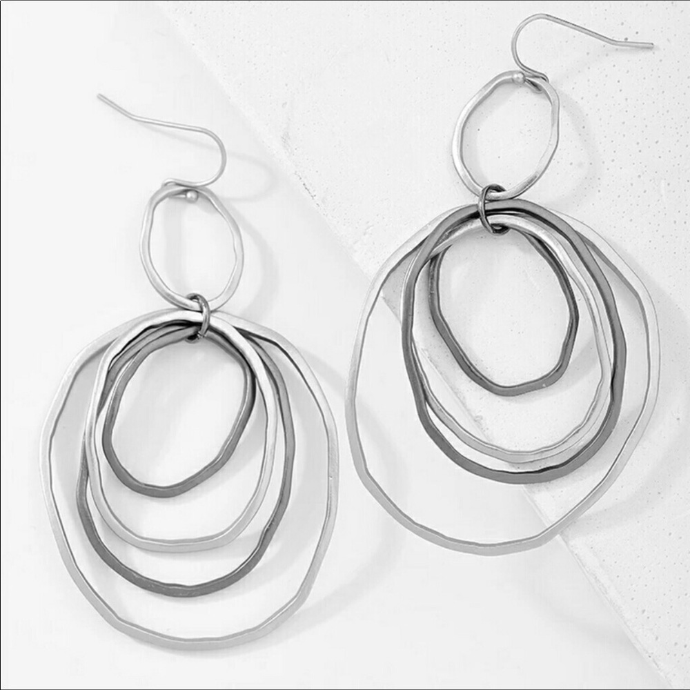 $$ FIRM Two Toned Hammered Dangle Earrings Silver